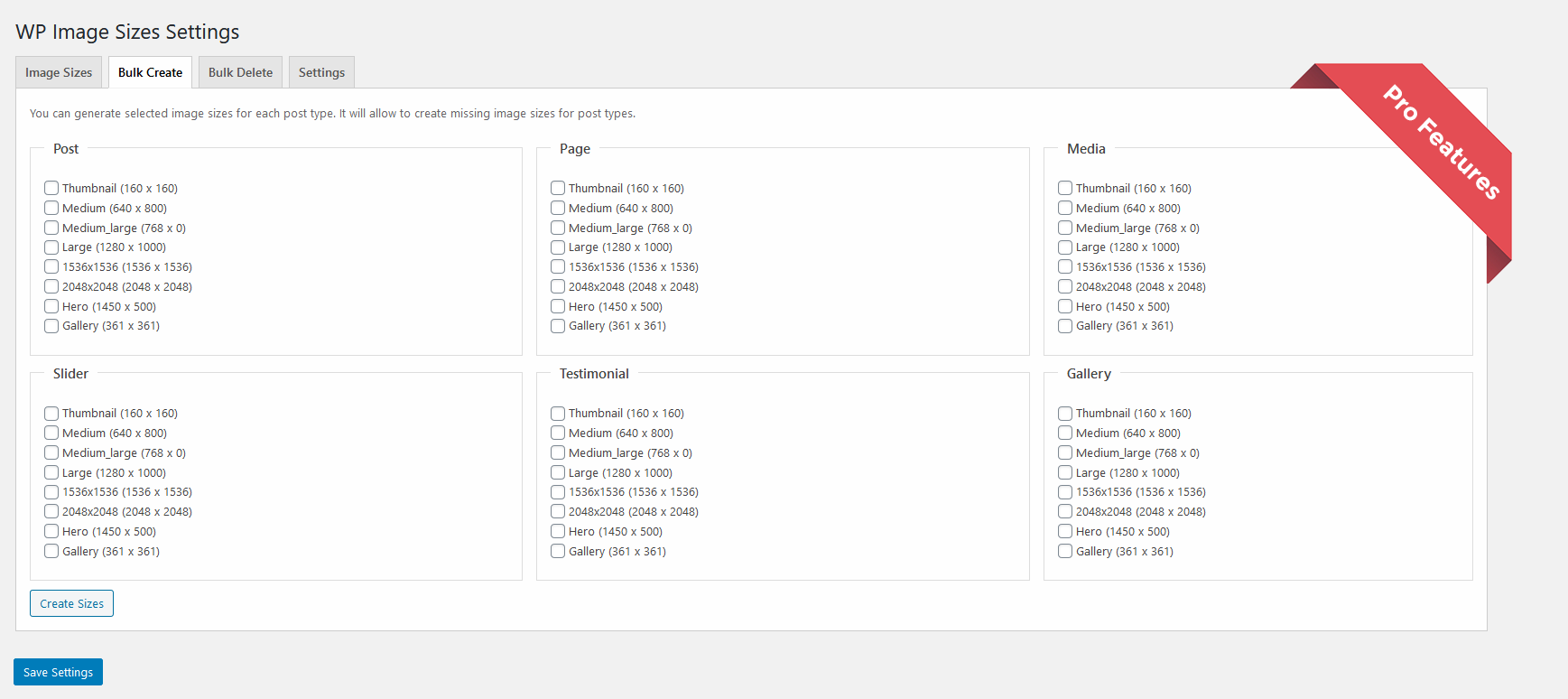 ProFeature - Create batch/bulk image sizes for selected post types