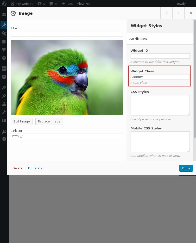 Apply the zoom from Page Builder by SiteOrigin, the Image Widget
