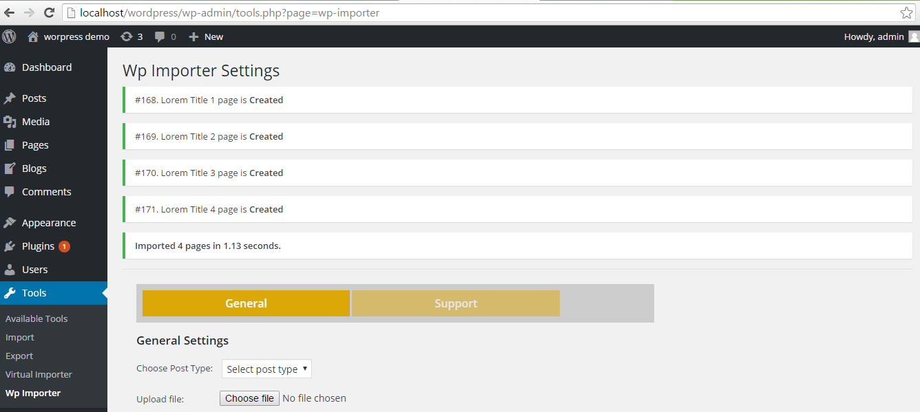 Settings page