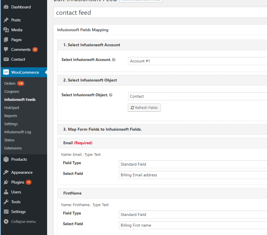 Map Keap/Infusionsoft Fields to WooCommerce Order fields.