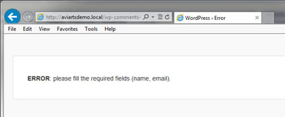 Screen shot of WordPress default error message display.