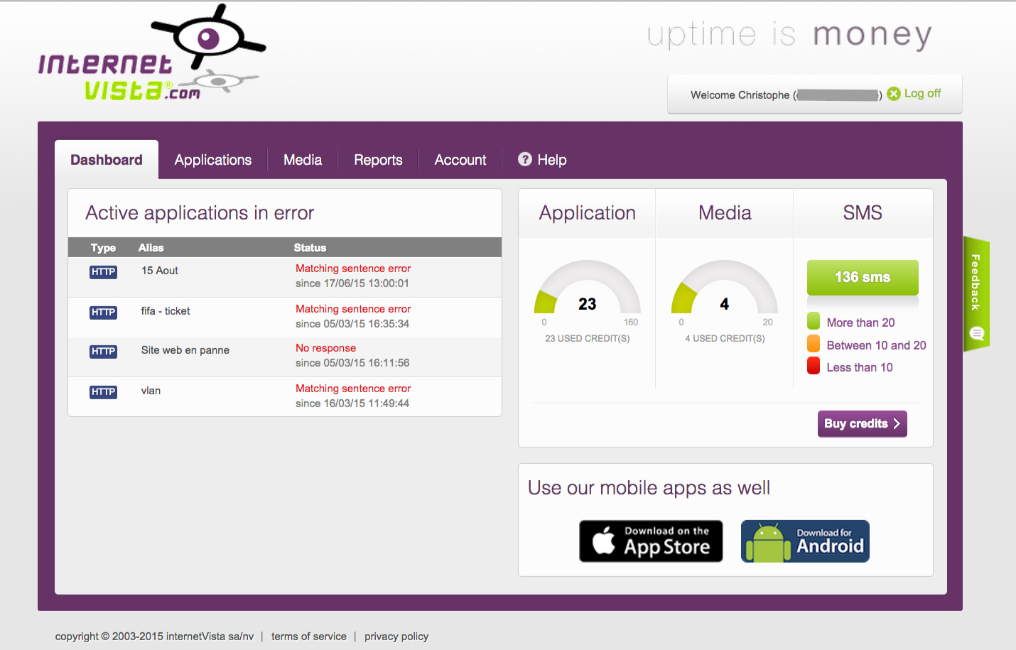 Dashboard sample in internetVista