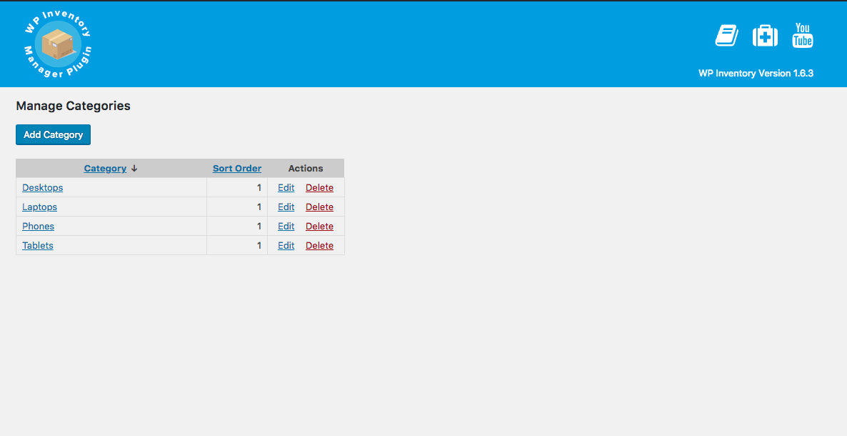 Inventory categories.  Add as many as you like.