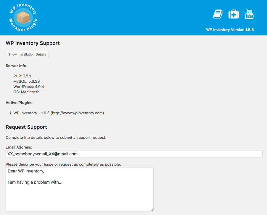 Send messages via the built in support tab.