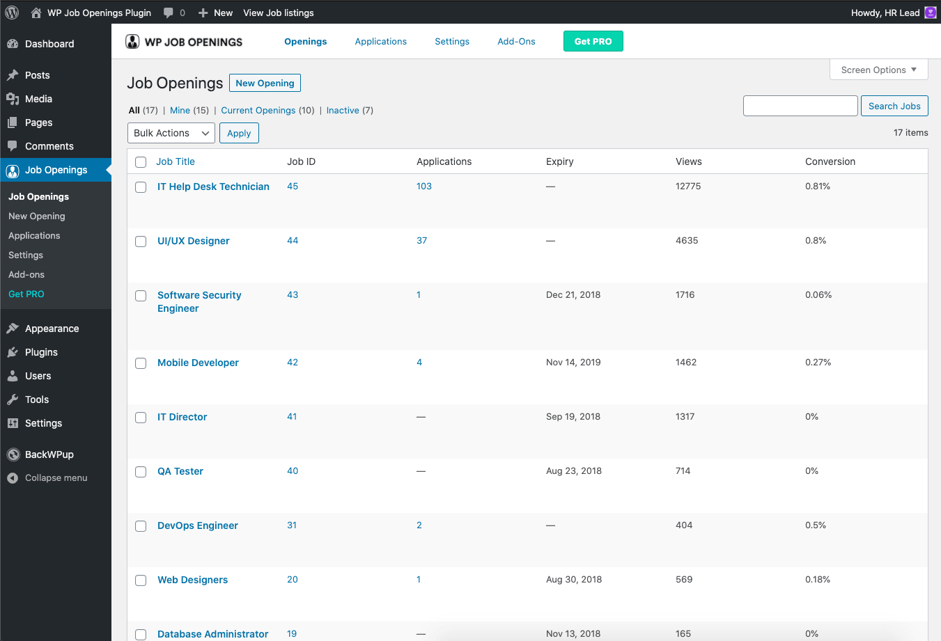 Job listing - Grid View
