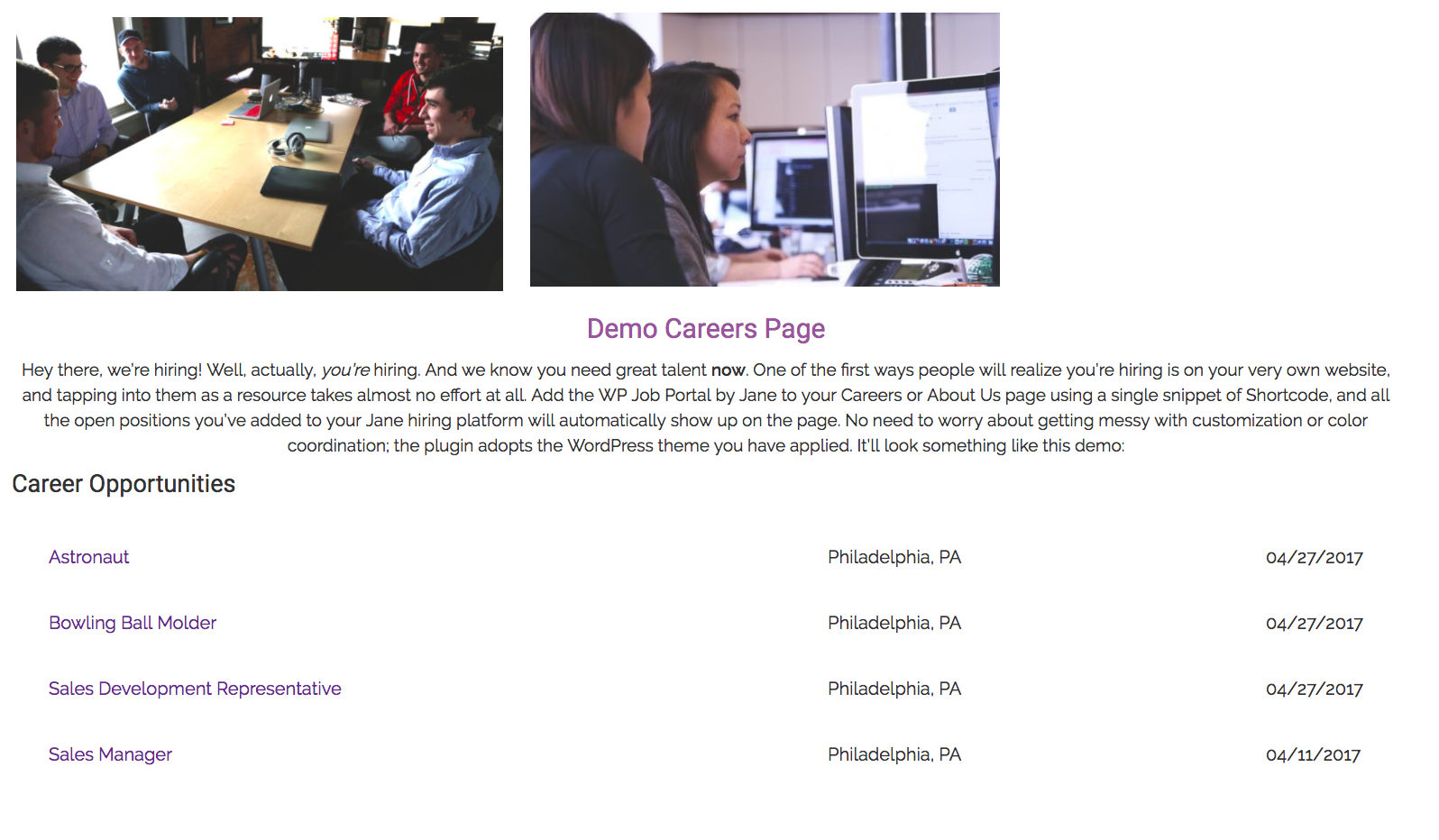 Jobs listed on careers page.