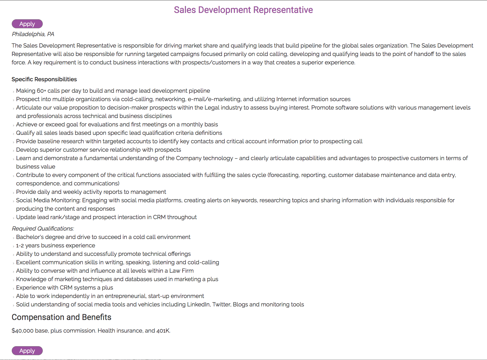 Display of single job.