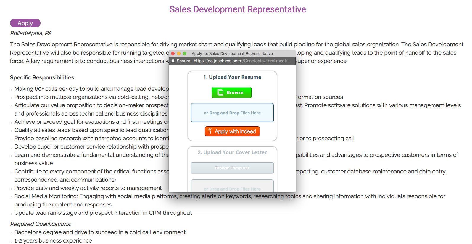 Applying to a job.