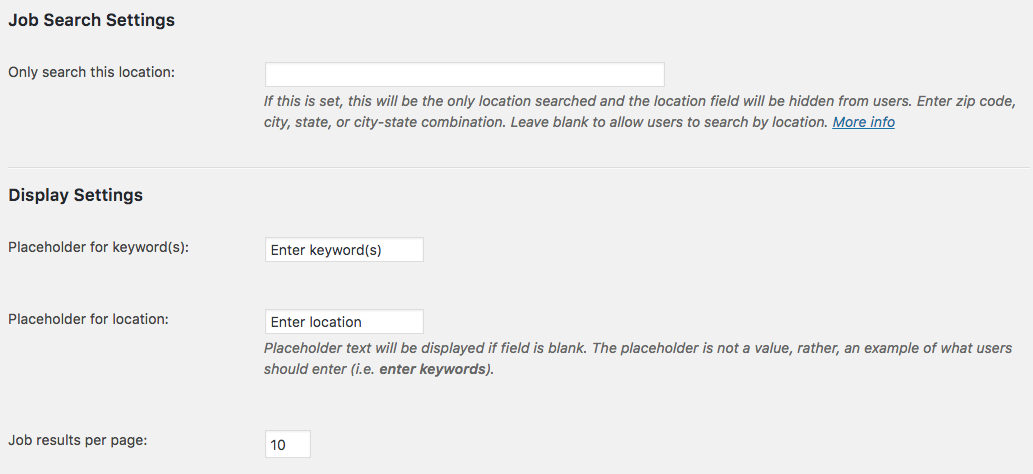 Job search and display settings