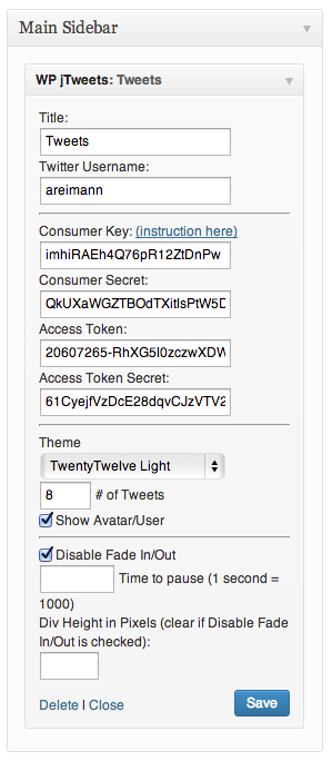 The admin section showing the Widget