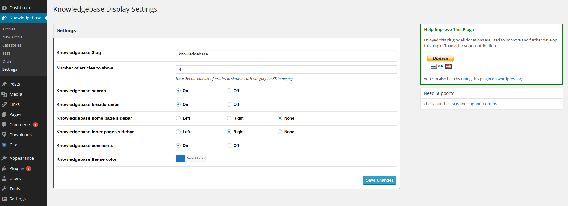 The settings screen in WP-Admin