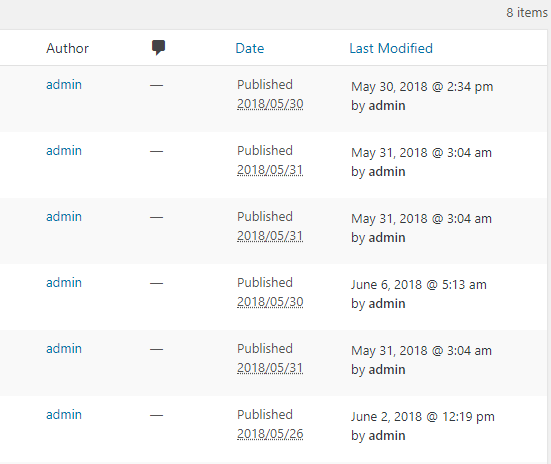 Added last modified/updated info on post/page publish box and in post updated message.