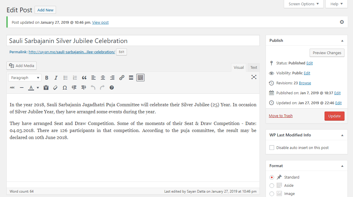Last modified posts widgets in the dashboard.