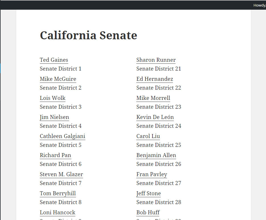 It is simple to show an entire legislative chamber such as the State Senate or Assembly