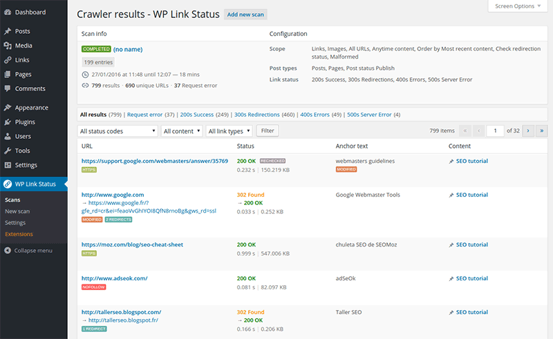 Crawler results page