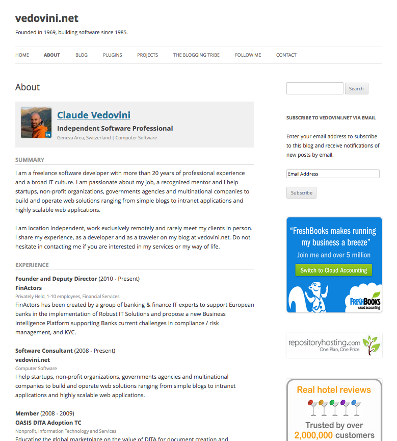 Full page using the profile shortcode and displaying the LinkedIn full profile.