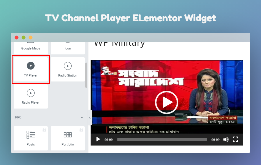 TV Channel Player Elementor Widget