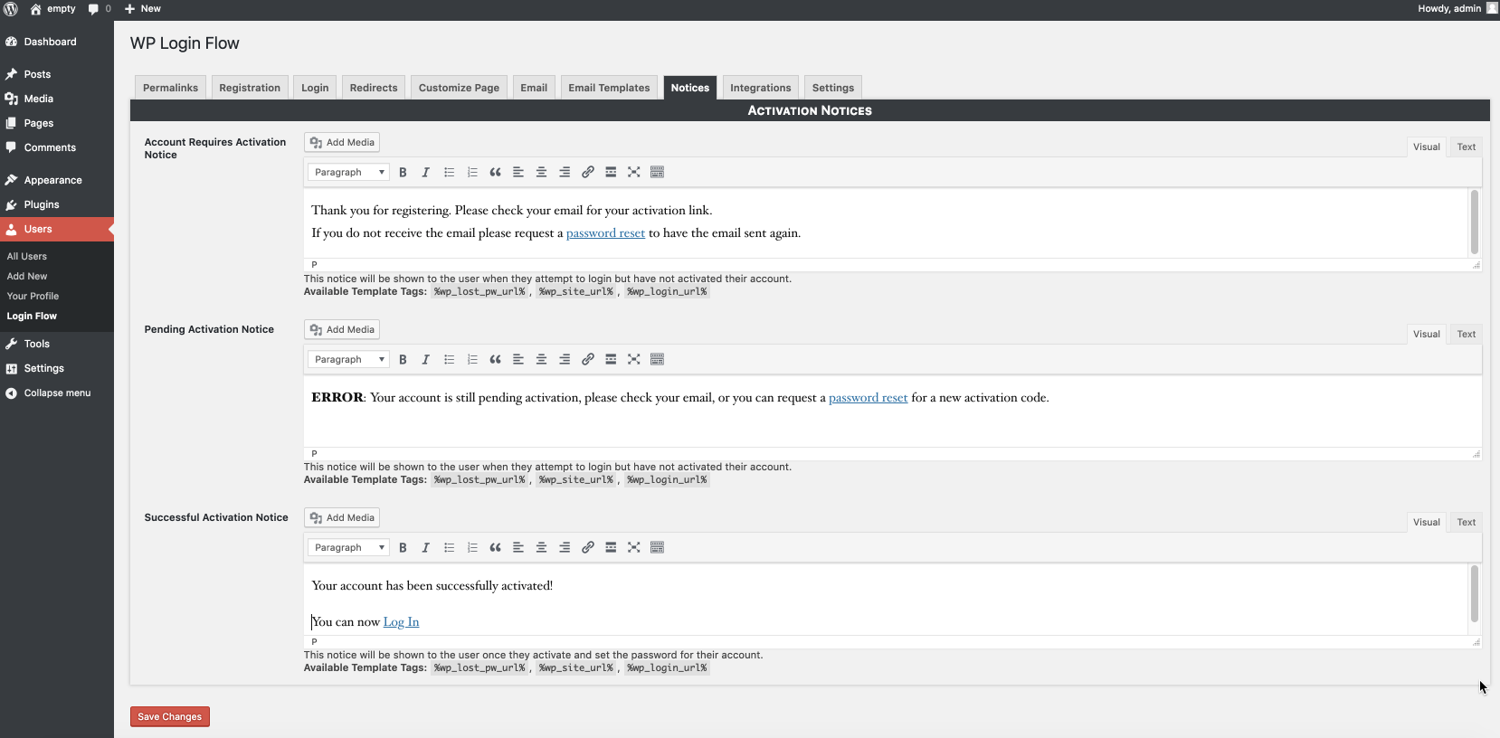 Activate Account Default vs WP Login Flow Comparison
