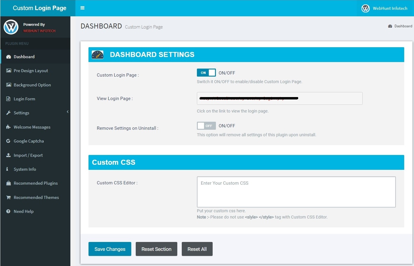 Plugin Setting Dashboard