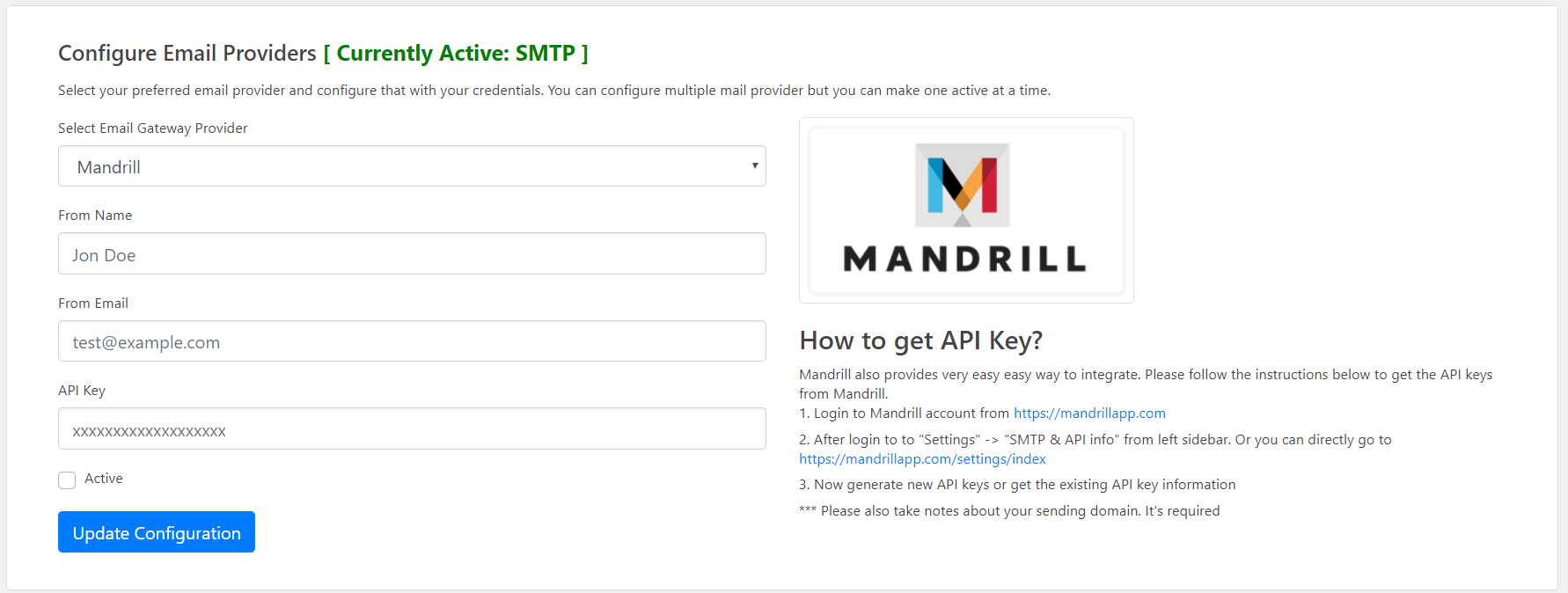 Sendgrid Configuration