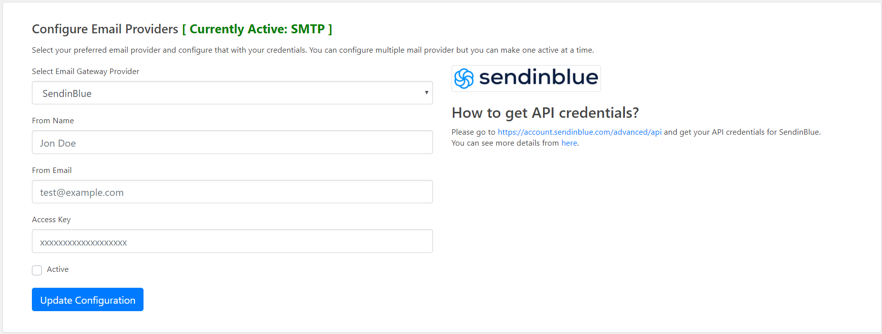 Settings page
