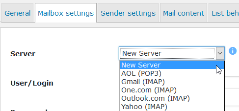 Mailing list settings, sender settings (outgoing email)