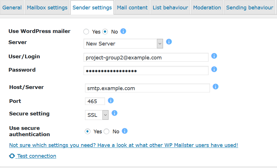 Mailing list settings, mail content