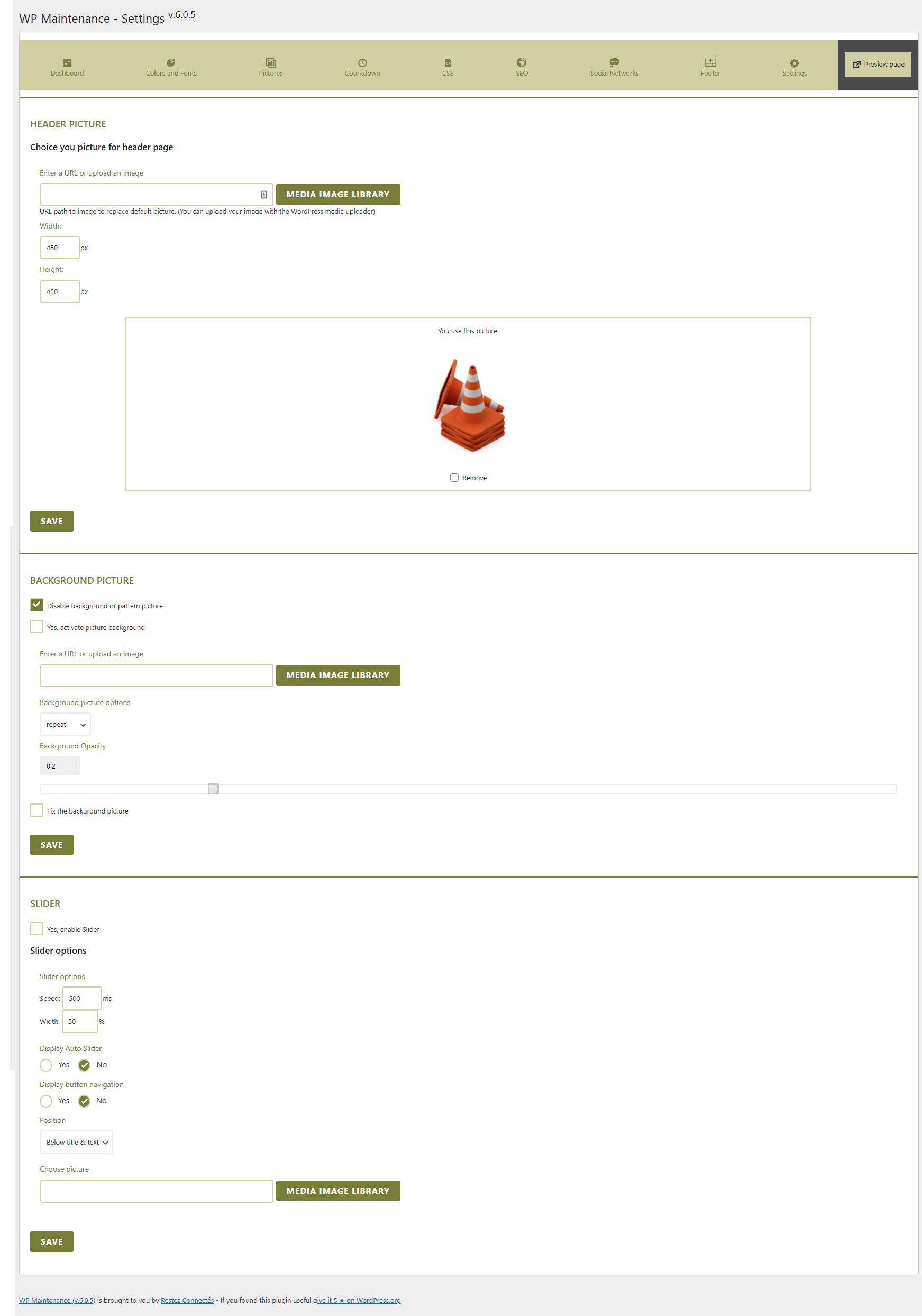Upload a personal header, background and slides picture