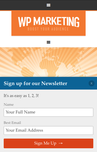 WP Marketing is mobile friendly. You can also set it to be hidden for phones, tablets, and desktops - independently.