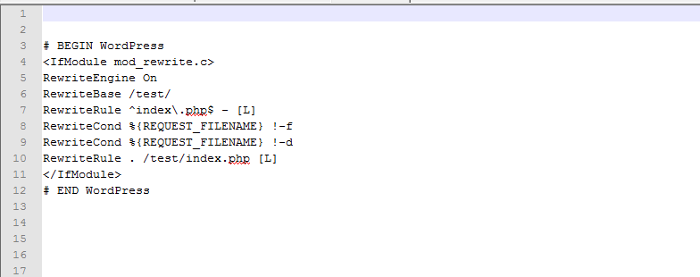 .htaccess file before WP Maximum Execution Time Exceeded installation.