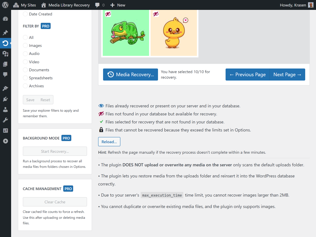 screenshot-3.(png) - Batch selection for WordPress media recovery