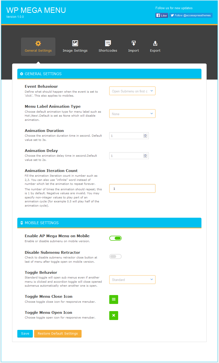 Backend - General Settings & Mobile Settings