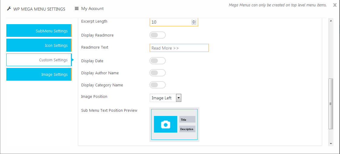 Top Level Menu Settings - General Settings