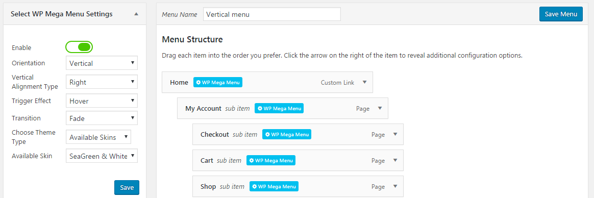 Sub Level Menu Settings - Image Settings