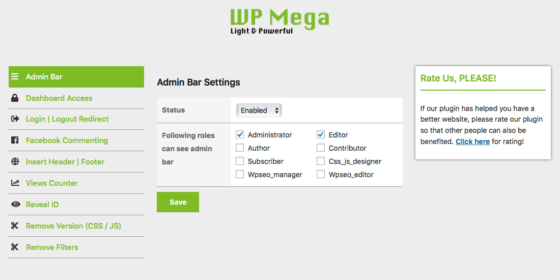 Show / Hide Admin Bar Settings