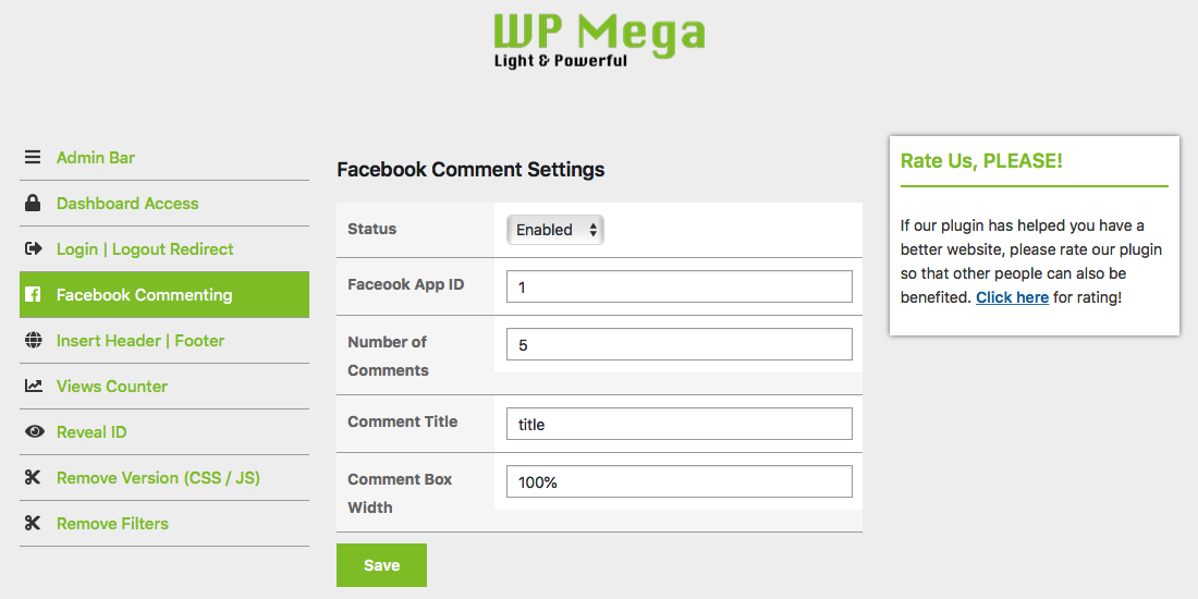 Facebook Commenting System Settings