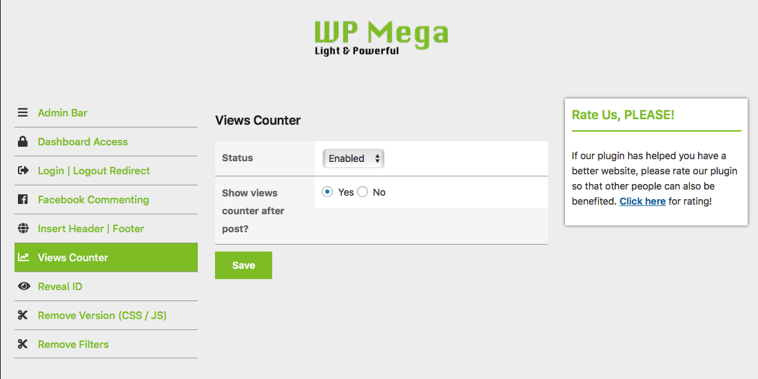Post / Category Views Counter Settings