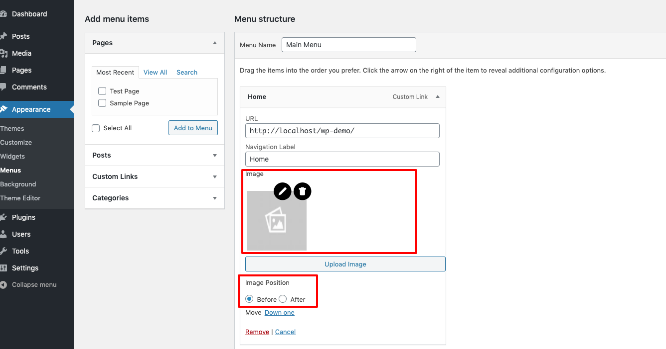 Image upload option highlight