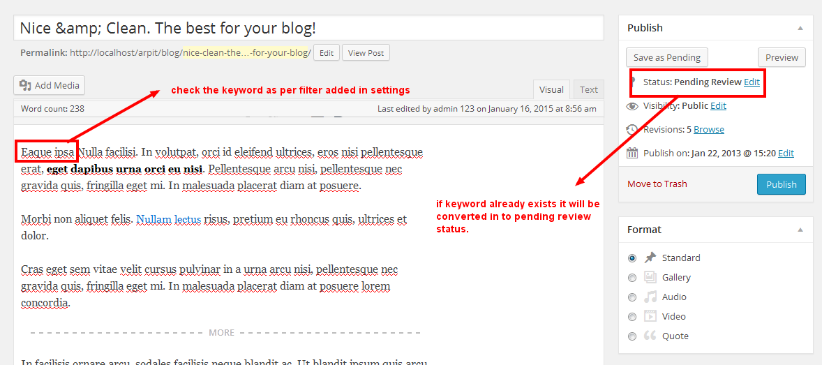 Post Pending status as per moderator settings