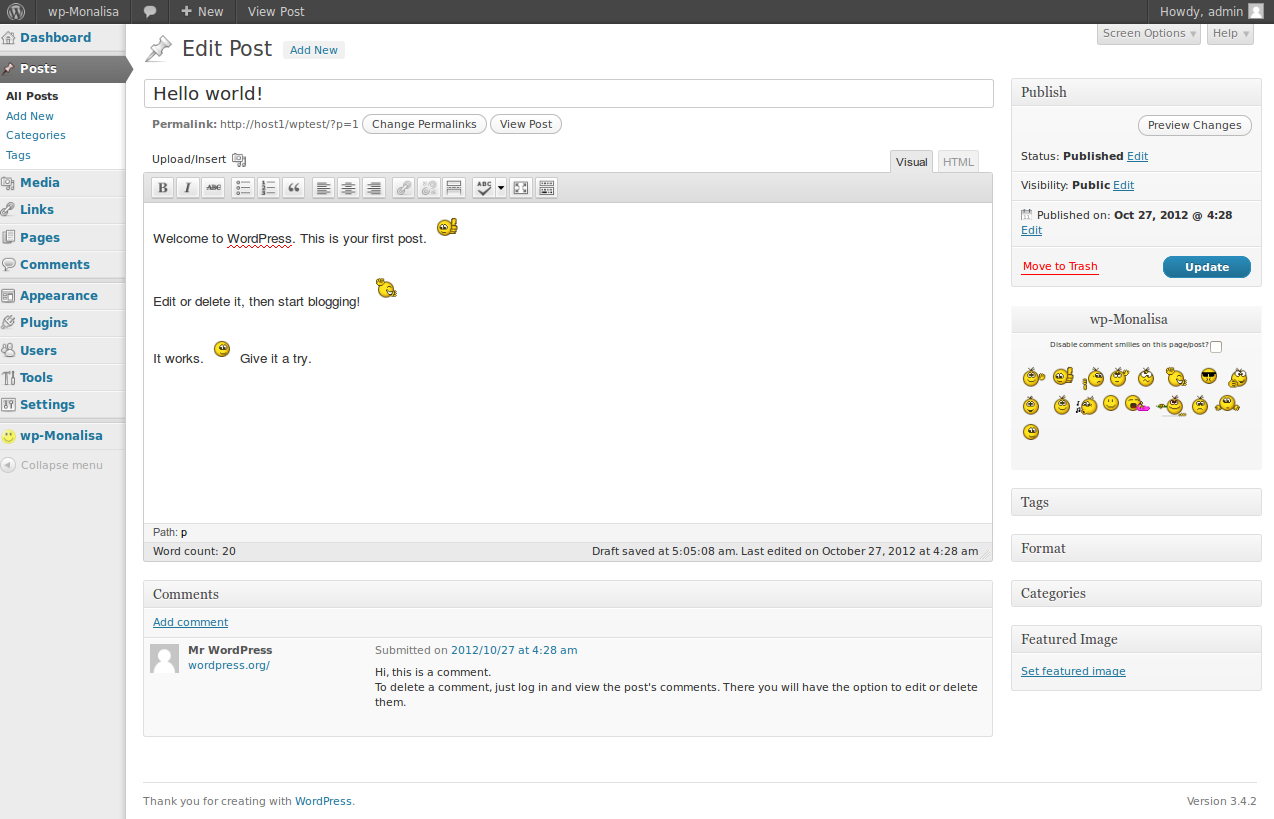 wp-Monalisa in the wordpress edit dialog