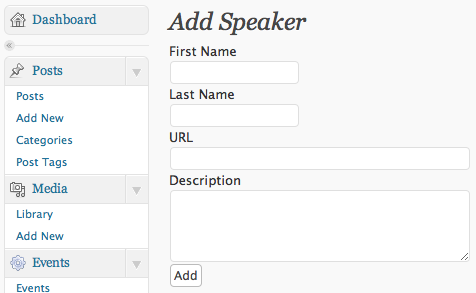 An example of the default "admin/add" view. See the next screenshot for the code that creates it.