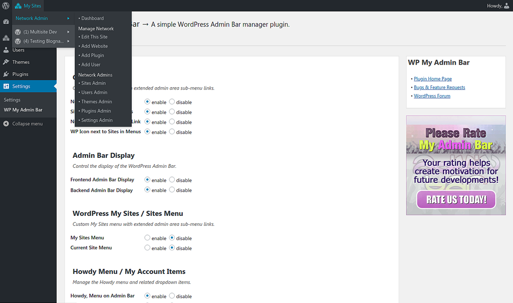 Network Admin Menu