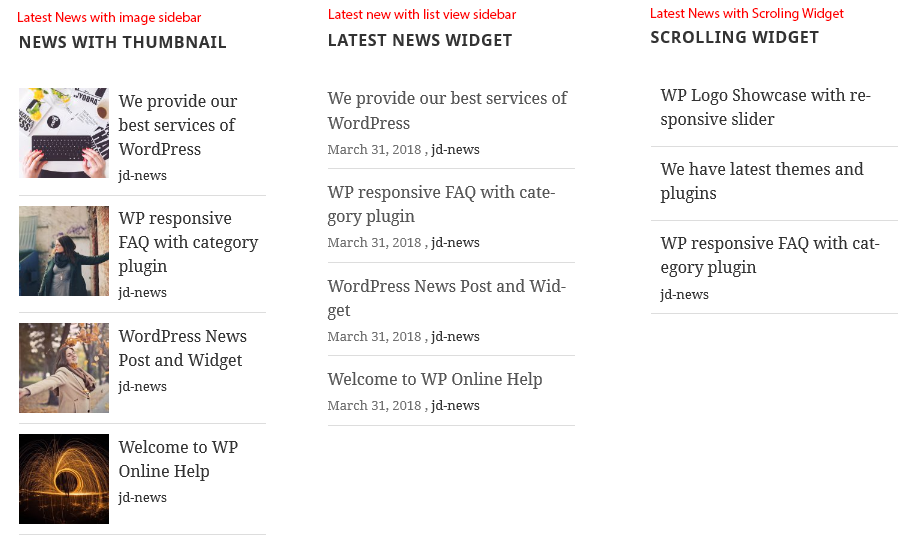 Display News in List with image view, only List view, List with scrolling view,