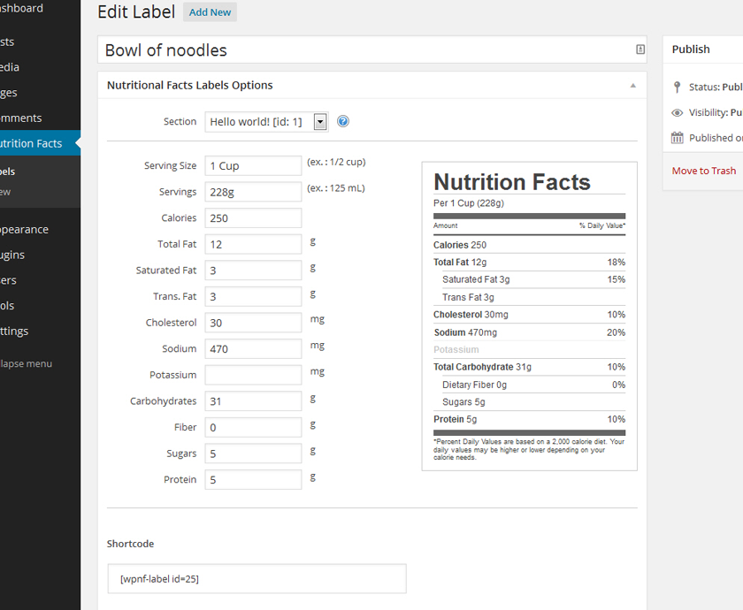 Plugins overview custom post type page (create new label)