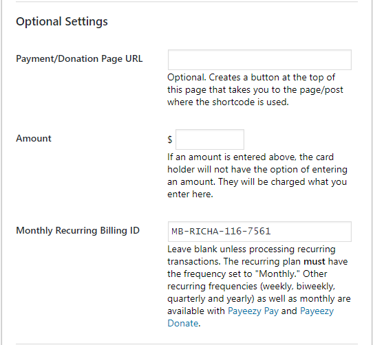 Optional Payment Fields.