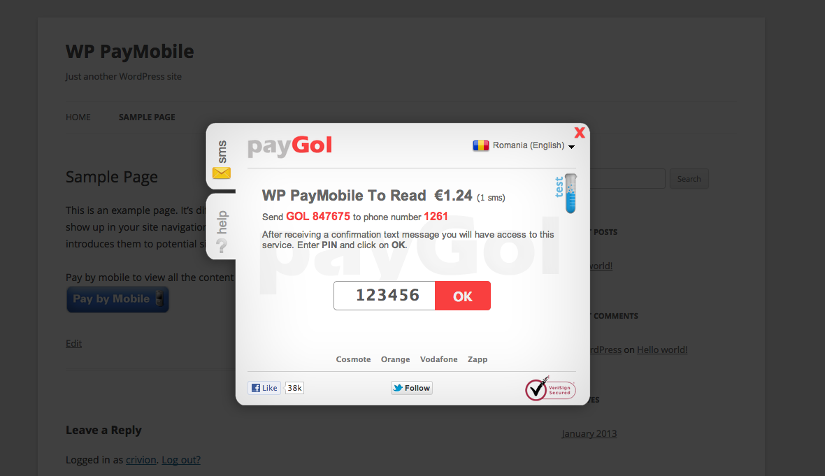 payment popup