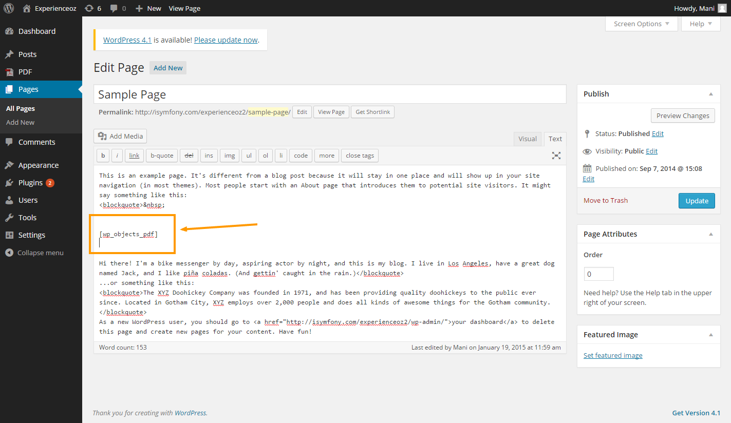 Paste your shotcode to show PDF link.