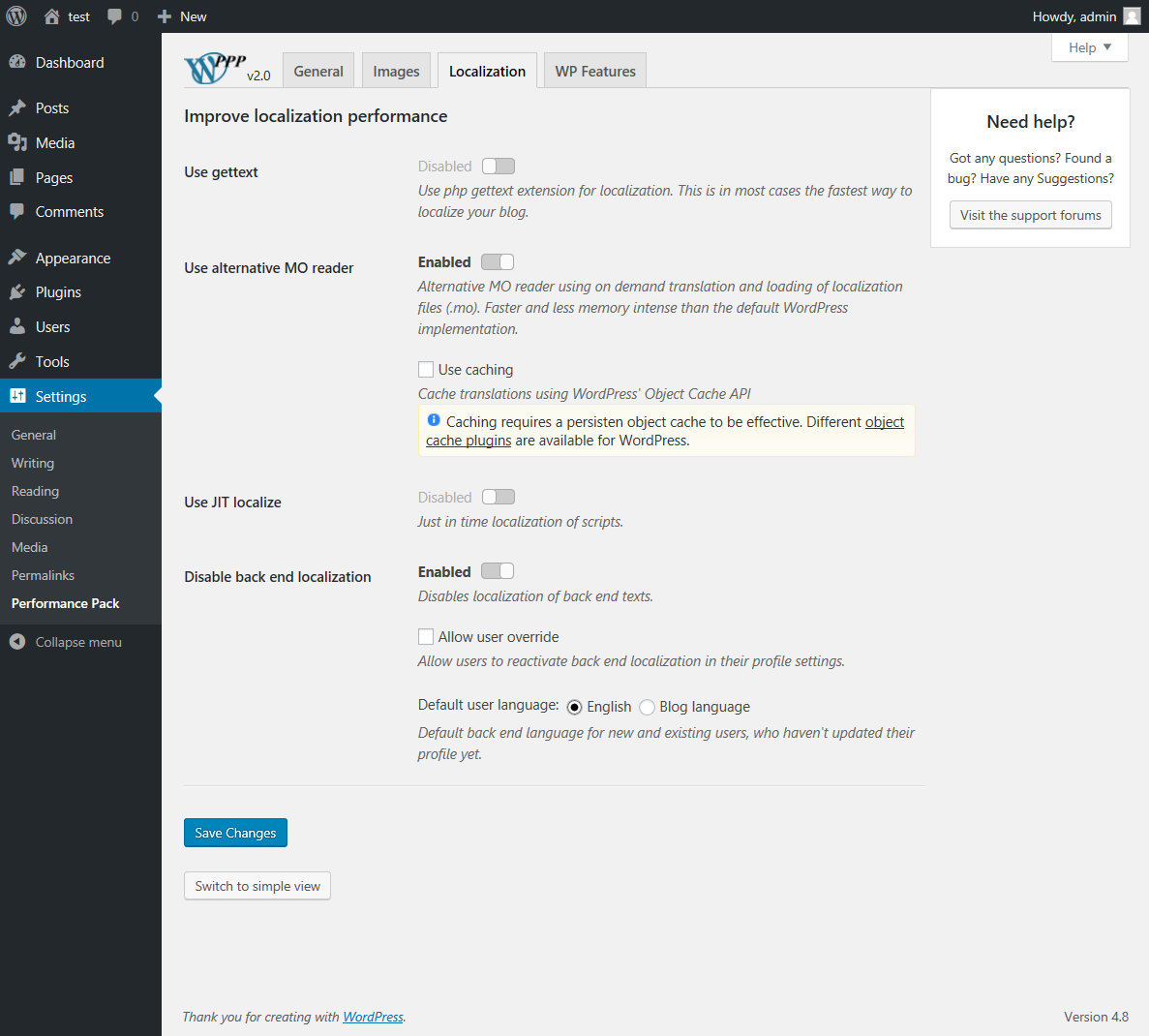Improve localization performance, advanced view (v2.0)