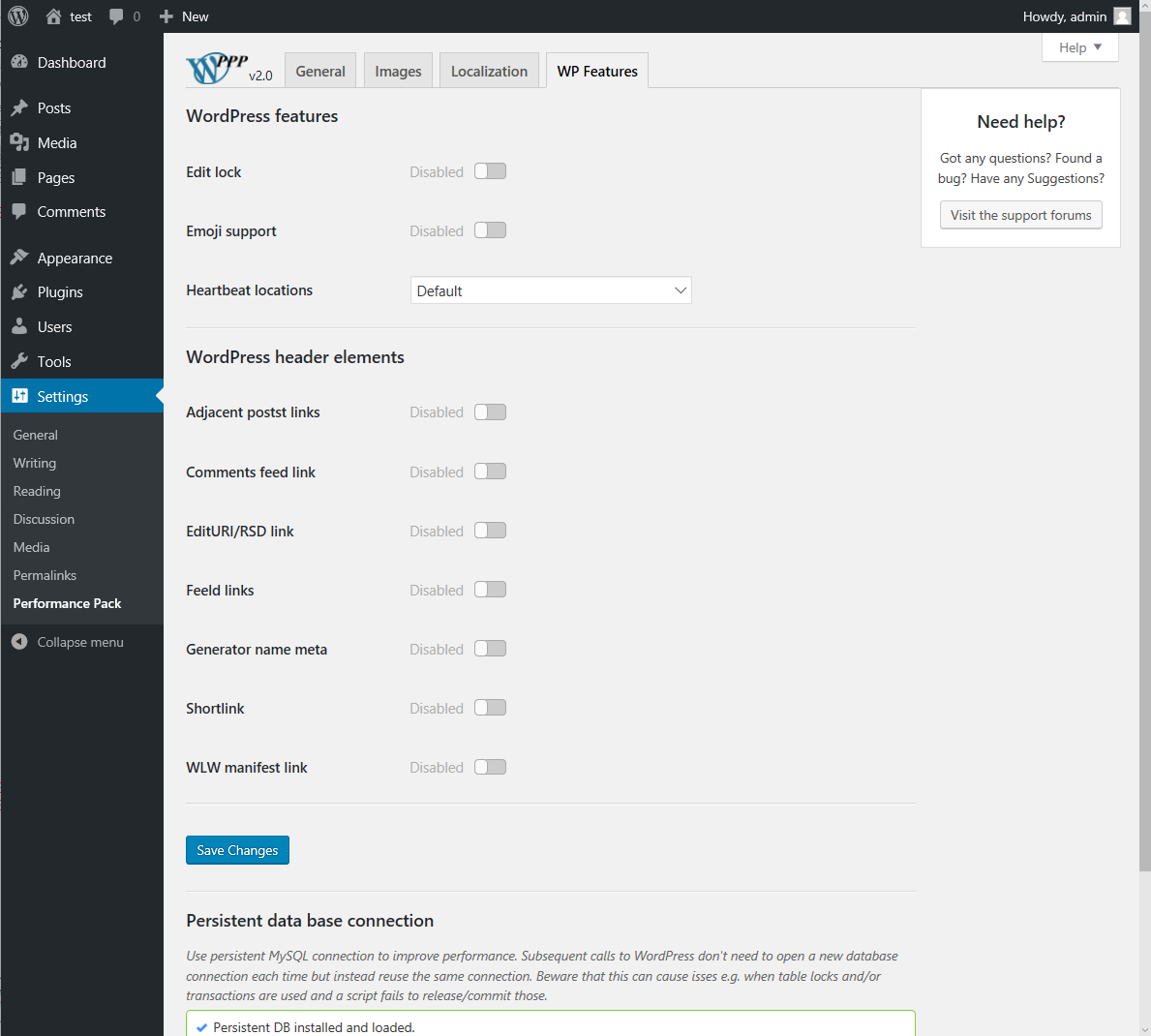Change or disable WordPress features, advanced view (v2.0)