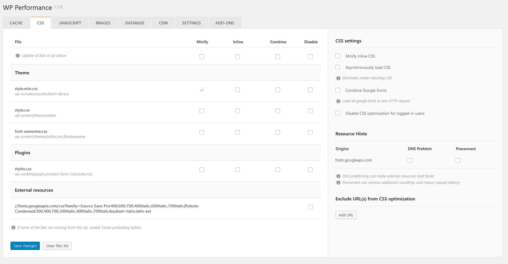 CSS optimization page
